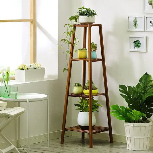Rustic wooden 4 tier tall plant stand living room a frame rack