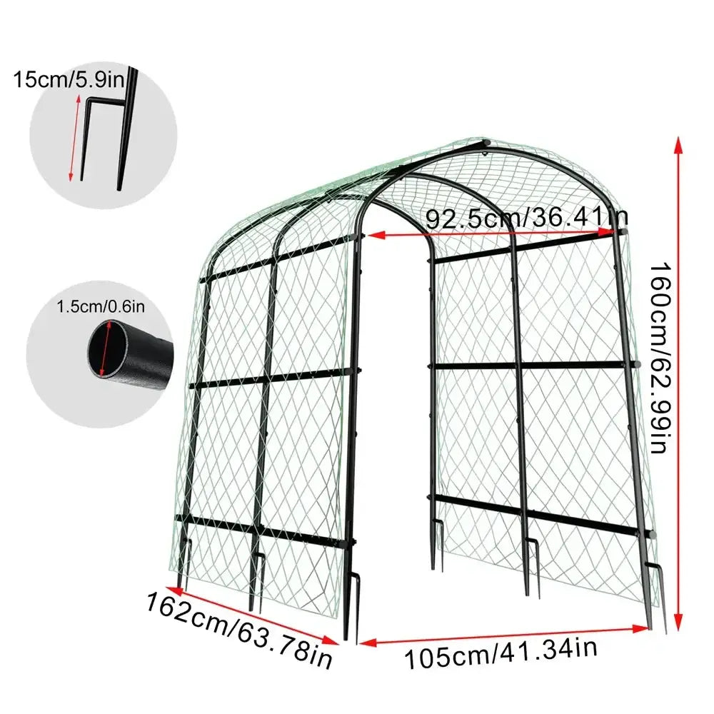 Tall black metal arched garden trellis by Decorbites with mesh panels on Tampa Home & Garden Store