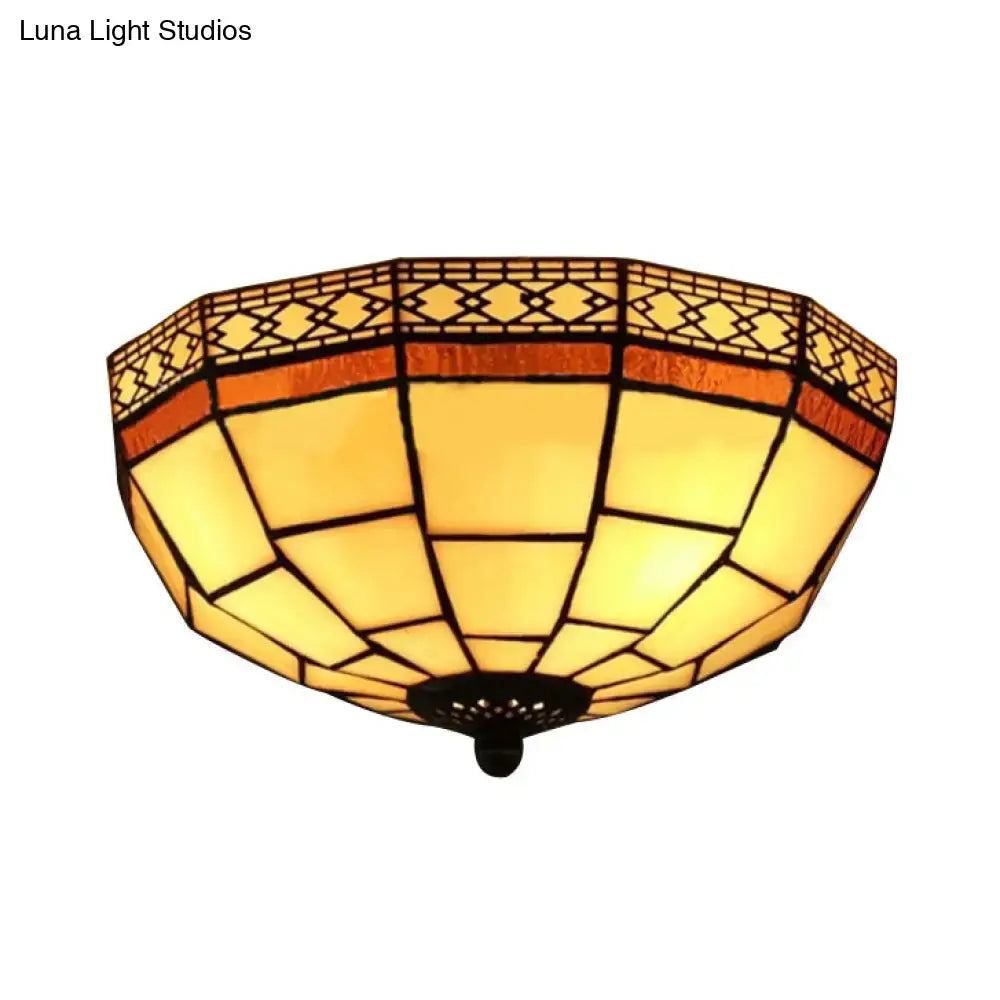 Tiffany 2-Light Beige Flush Mount Ceiling Light with Art Glass Dome Shade for Bedroom