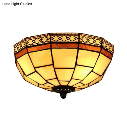 Tiffany 2-Light Beige Flush Mount Ceiling Light with Art Glass Dome Shade for Bedroom