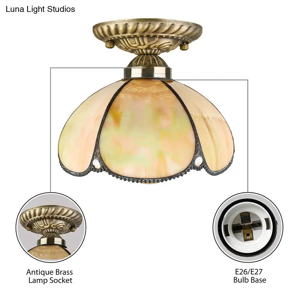 Tiffany Antique Art Glass Ceiling Light for Kitchen - Beige Domed Mount with 1 Head