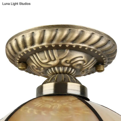 Tiffany Antique Art Glass Ceiling Light for Kitchen - Beige Domed Mount with 1 Head