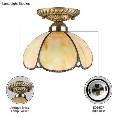 Tiffany Antique Art Glass Ceiling Light for Kitchen - Beige Domed Mount with 1 Head