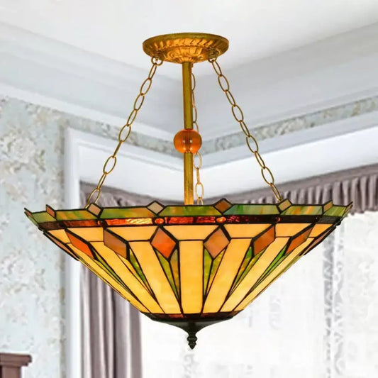 Tiffany Semi Flush Mount Ceiling Light with Stained Glass Shade - 3 Lights for Living Room (23.5" H x 19.5" D) - Tampa Home & Garden Store