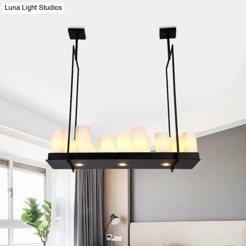 Traditional Barrel Frosted Glass Hanging Lamp - Black Island Pendant Light for Dining Room - 8/12/16 Lights