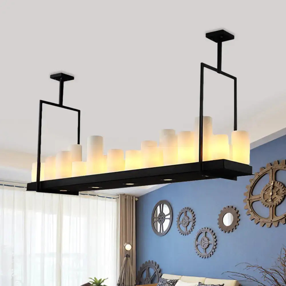 Traditional Barrel Frosted Glass Hanging Lamp - Black Island Pendant Light for Dining Room - 8/12/16 Lights