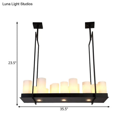 Traditional Barrel Frosted Glass Hanging Lamp - Black Island Pendant Light for Dining Room - 8/12/16 Lights