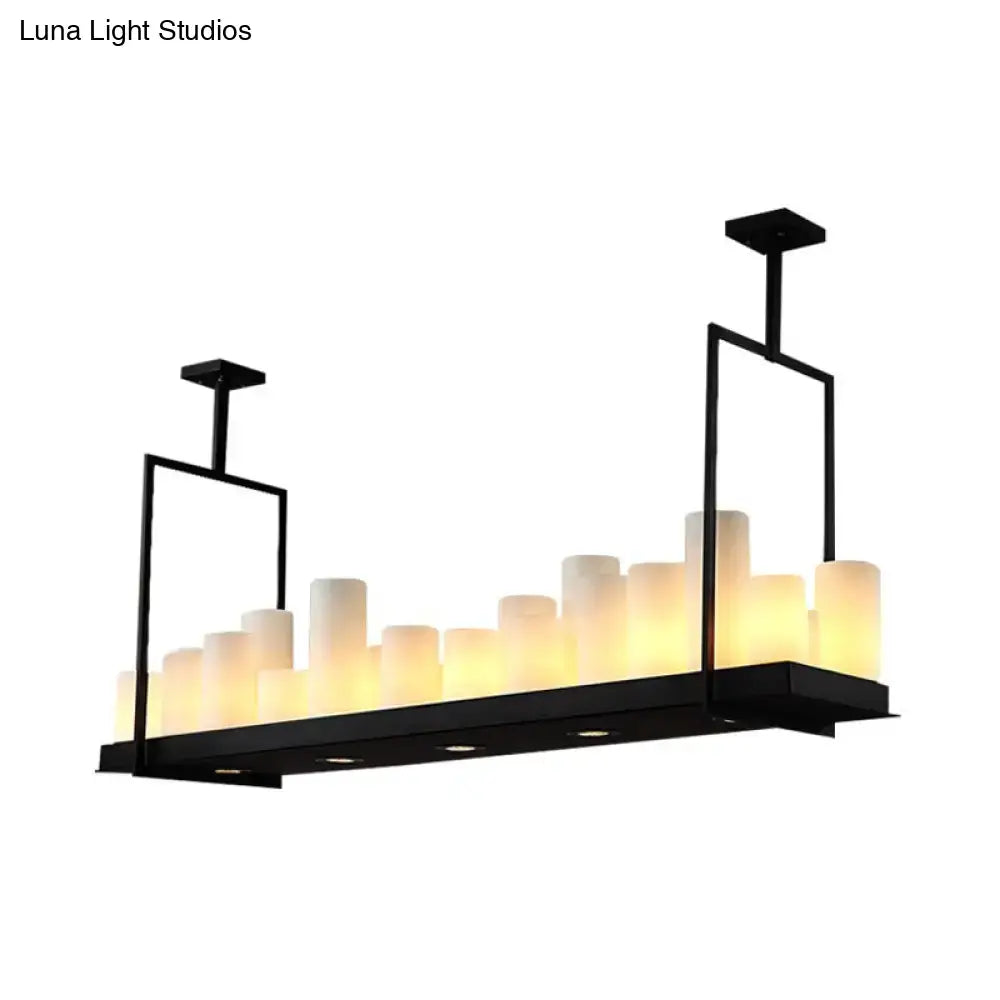 Traditional Barrel Frosted Glass Hanging Lamp - Black Island Pendant Light for Dining Room - 8/12/16 Lights