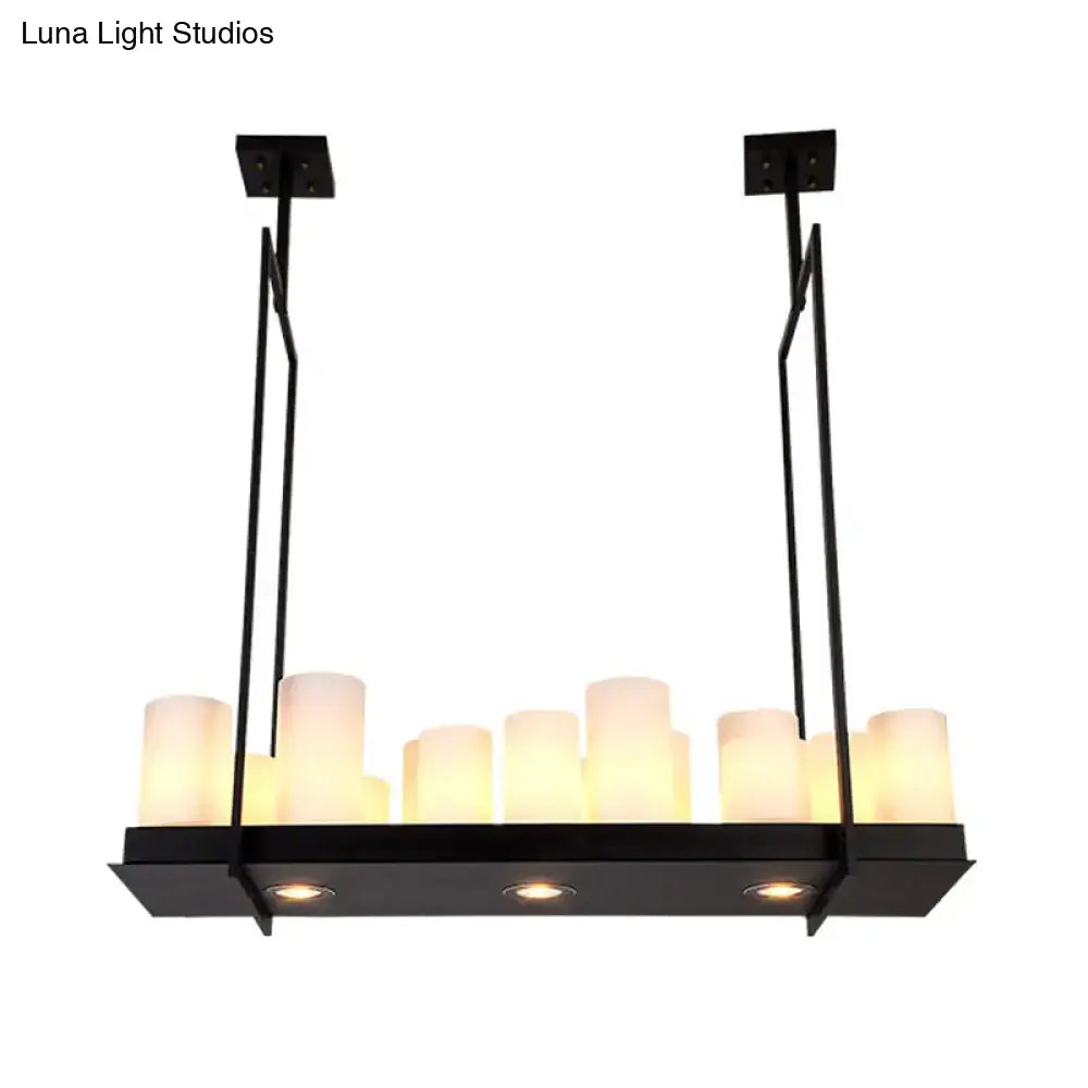 Traditional Barrel Frosted Glass Hanging Lamp - Black Island Pendant Light for Dining Room - 8/12/16 Lights