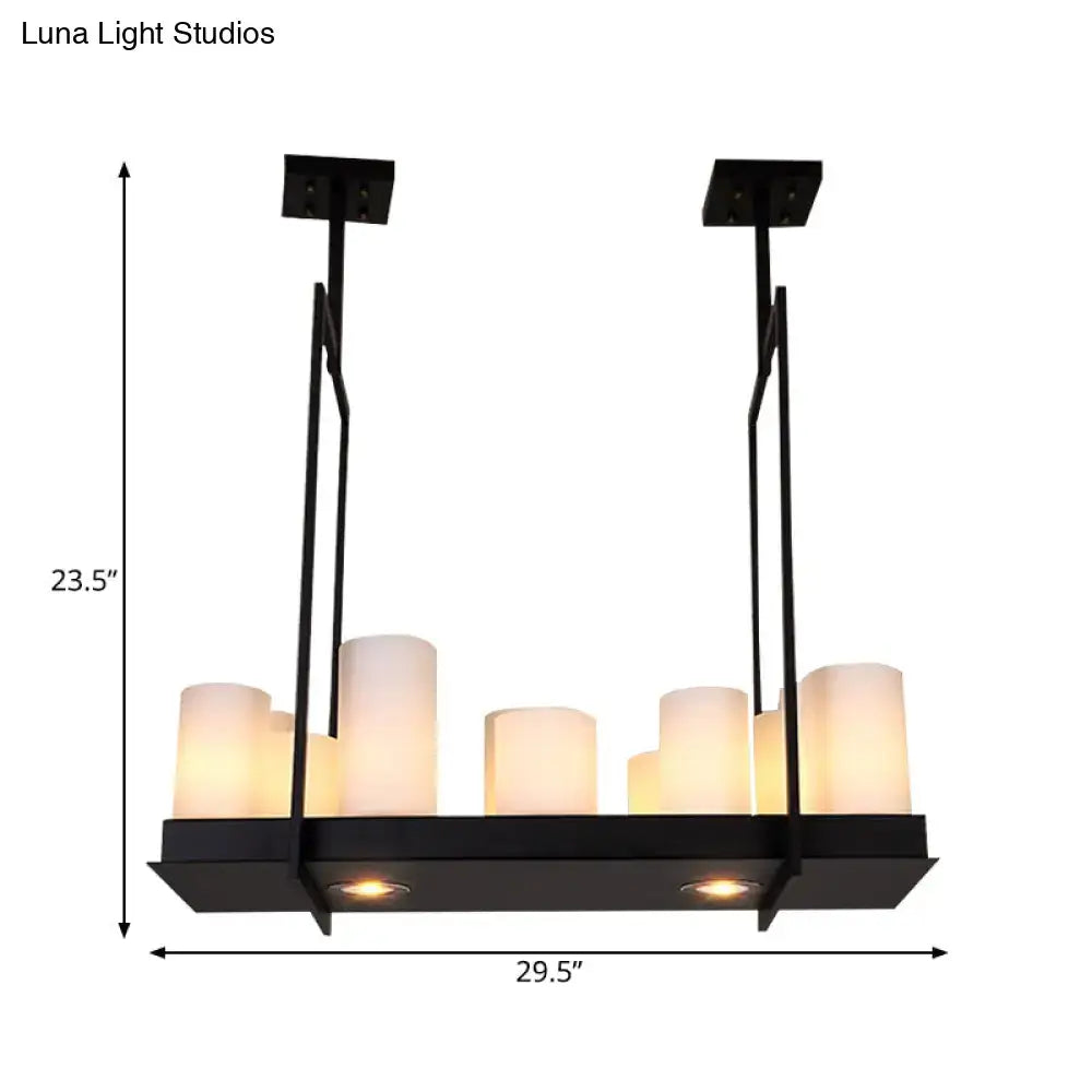 Traditional Barrel Frosted Glass Hanging Lamp - Black Island Pendant Light for Dining Room - 8/12/16 Lights