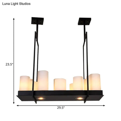 Traditional Barrel Frosted Glass Hanging Lamp - Black Island Pendant Light for Dining Room - 8/12/16 Lights