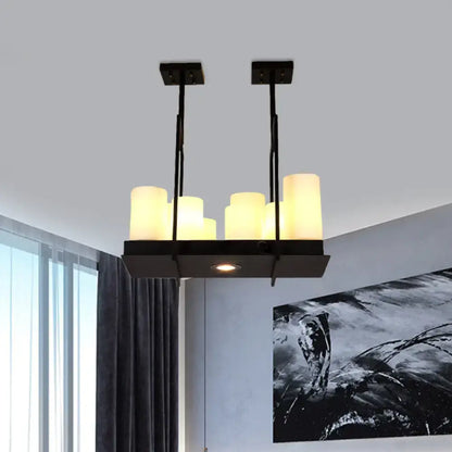 Traditional Barrel Frosted Glass Hanging Lamp - Black Island Pendant Light for Dining Room - 8/12/16 Lights