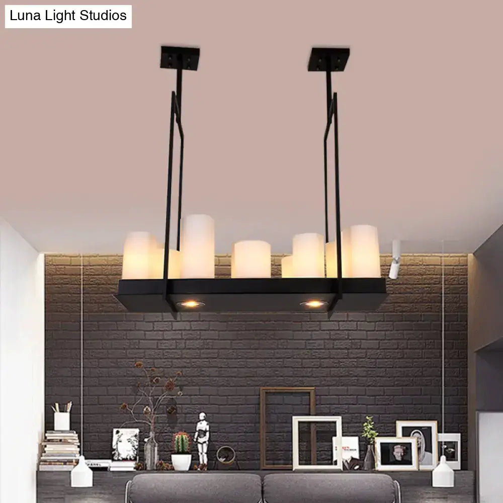 Traditional Barrel Frosted Glass Hanging Lamp - Black Island Pendant Light for Dining Room - 8/12/16 Lights