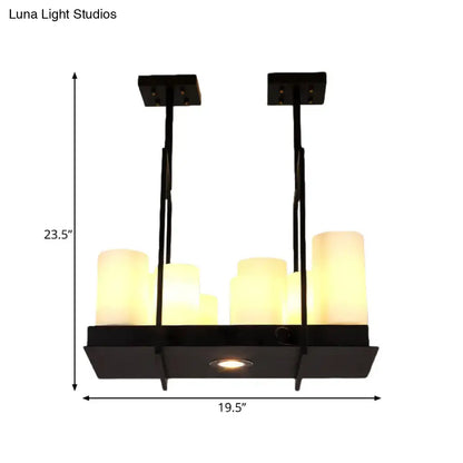 Traditional Barrel Frosted Glass Hanging Lamp - Black Island Pendant Light for Dining Room - 8/12/16 Lights