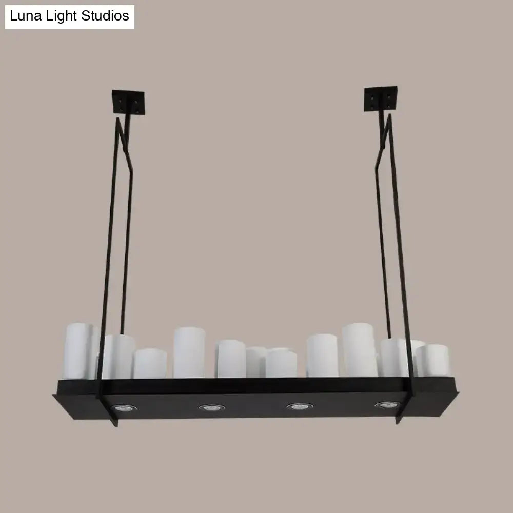 Traditional Barrel Frosted Glass Hanging Lamp - Black Island Pendant Light for Dining Room - 8/12/16 Lights