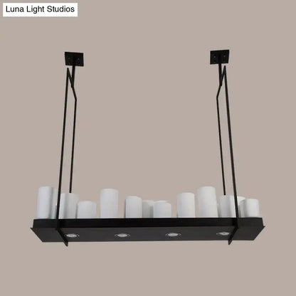 Traditional Barrel Frosted Glass Hanging Lamp - Black Island Pendant Light for Dining Room - 8/12/16 Lights