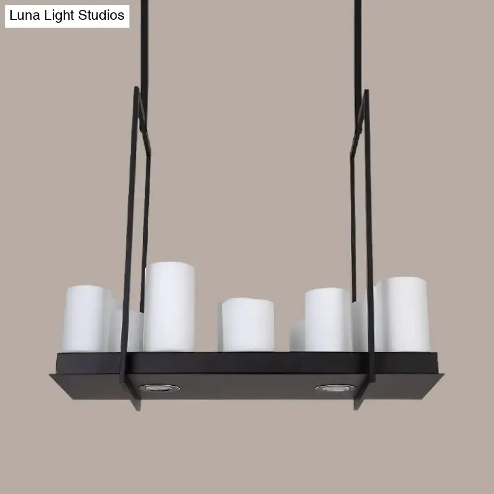 Traditional Barrel Frosted Glass Hanging Lamp - Black Island Pendant Light for Dining Room - 8/12/16 Lights
