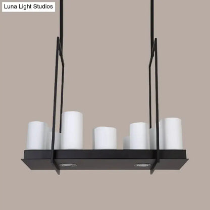 Traditional Barrel Frosted Glass Hanging Lamp - Black Island Pendant Light for Dining Room - 8/12/16 Lights