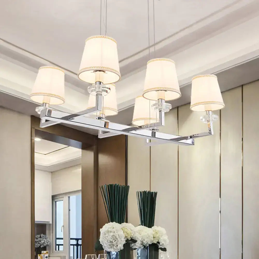 Traditional Barrel Pendant Light Fixture with Fabric Shades - Chrome Finish, 6/8 Lights - Dining Room Hanging Lamp Kit