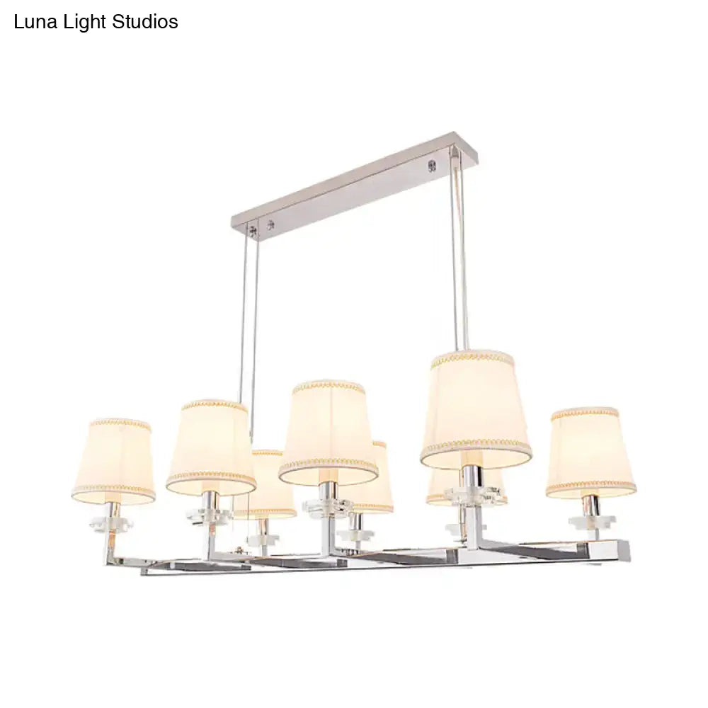 Traditional Barrel Pendant Light Fixture with Fabric Shades - Chrome Finish, 6/8 Lights - Dining Room Hanging Lamp Kit