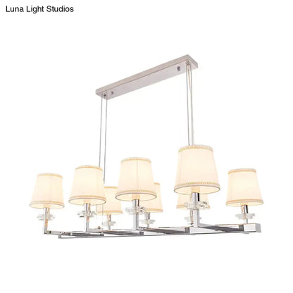 Traditional Barrel Pendant Light Fixture with Fabric Shades - Chrome Finish, 6/8 Lights - Dining Room Hanging Lamp Kit