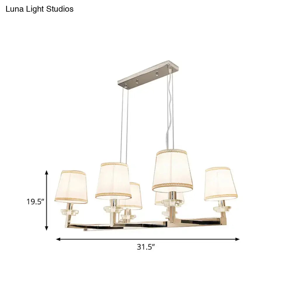 Traditional Barrel Pendant Light Fixture with Fabric Shades - Chrome Finish, 6/8 Lights - Dining Room Hanging Lamp Kit