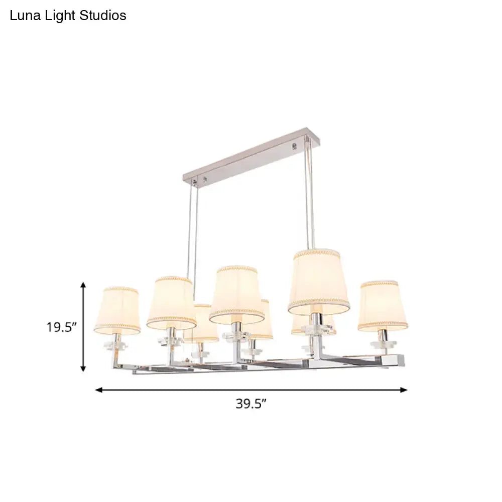 Traditional Barrel Pendant Light Fixture with Fabric Shades - Chrome Finish, 6/8 Lights - Dining Room Hanging Lamp Kit