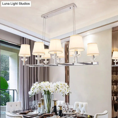 Traditional Barrel Pendant Light Fixture with Fabric Shades - Chrome Finish, 6/8 Lights - Dining Room Hanging Lamp Kit