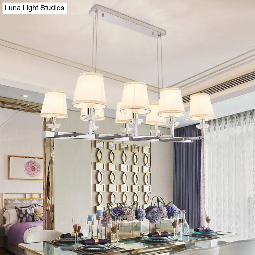 Traditional Barrel Pendant Light Fixture with Fabric Shades - Chrome Finish, 6/8 Lights - Dining Room Hanging Lamp Kit