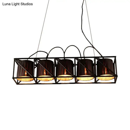 Traditional Black Fabric Suspension Pendant with 5-Light Barrels - Perfect for Restaurants