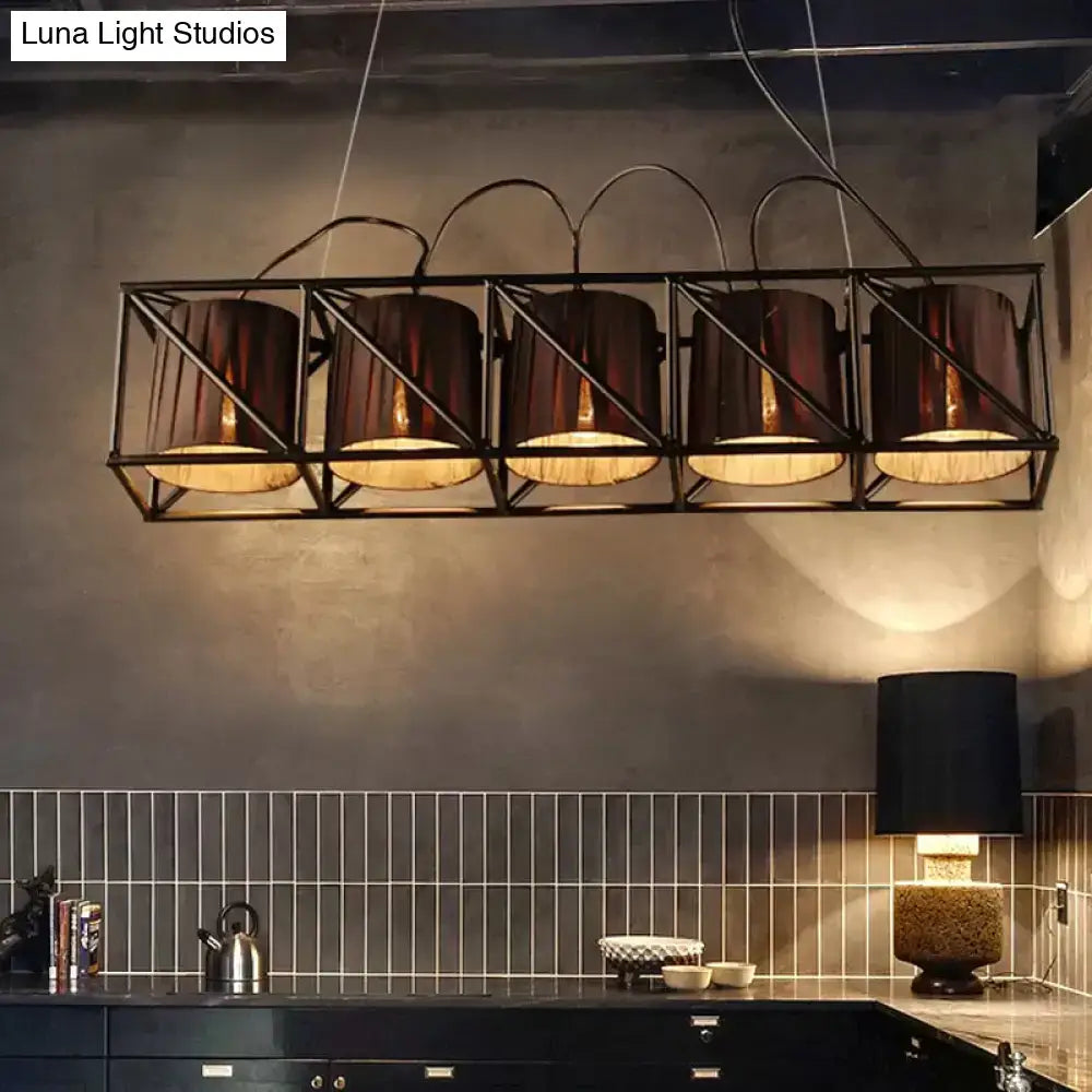 Traditional Black Fabric Suspension Pendant with 5-Light Barrels - Perfect for Restaurants