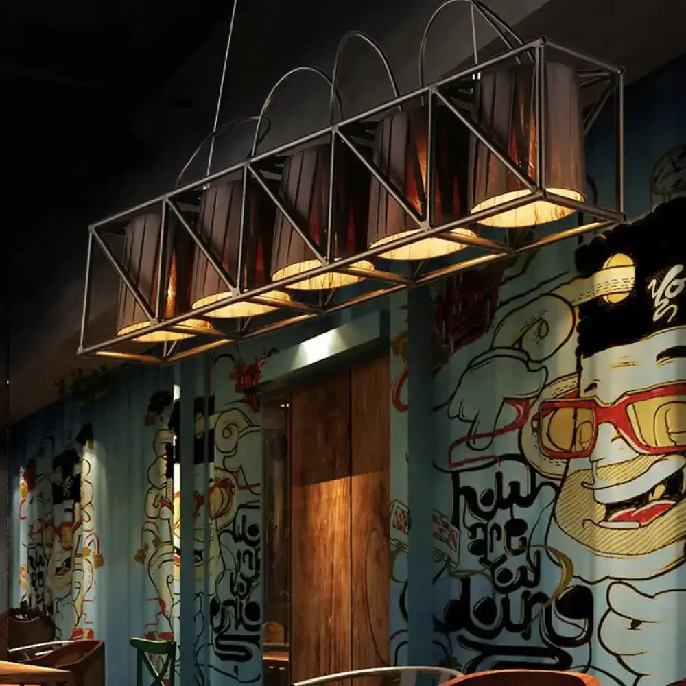Traditional Black Fabric Suspension Pendant with 5-Light Barrels - Perfect for Restaurants