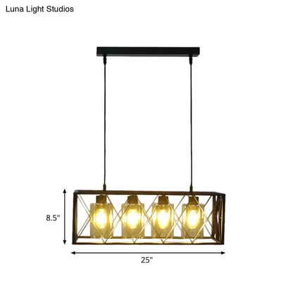 Traditional Black Metal Pendant Island Light with Cross Framed Box Design - Ideal for Dining Room