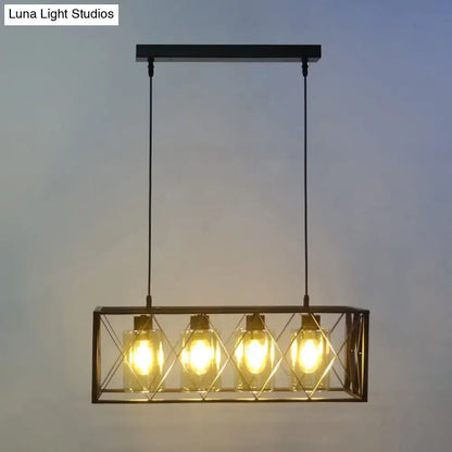 Traditional Black Metal Pendant Island Light with Cross Framed Box Design - Ideal for Dining Room