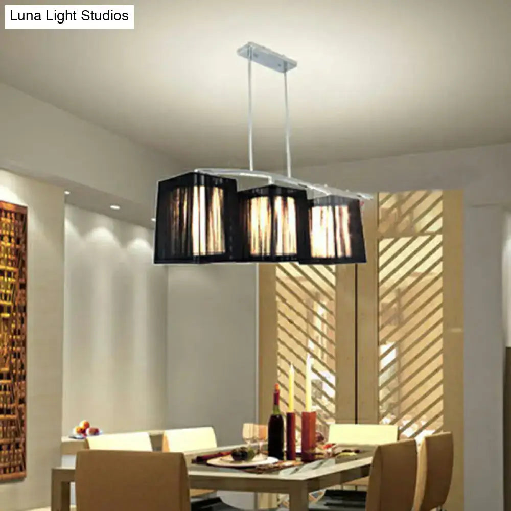 Traditional Black Pendant Light with Rectangular Fabric Shade - 3-Light Dining Room Island Lighting Fixture