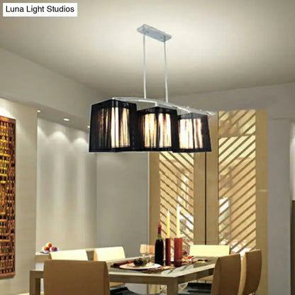 Traditional Black Pendant Light with Rectangular Fabric Shade - 3-Light Dining Room Island Lighting Fixture