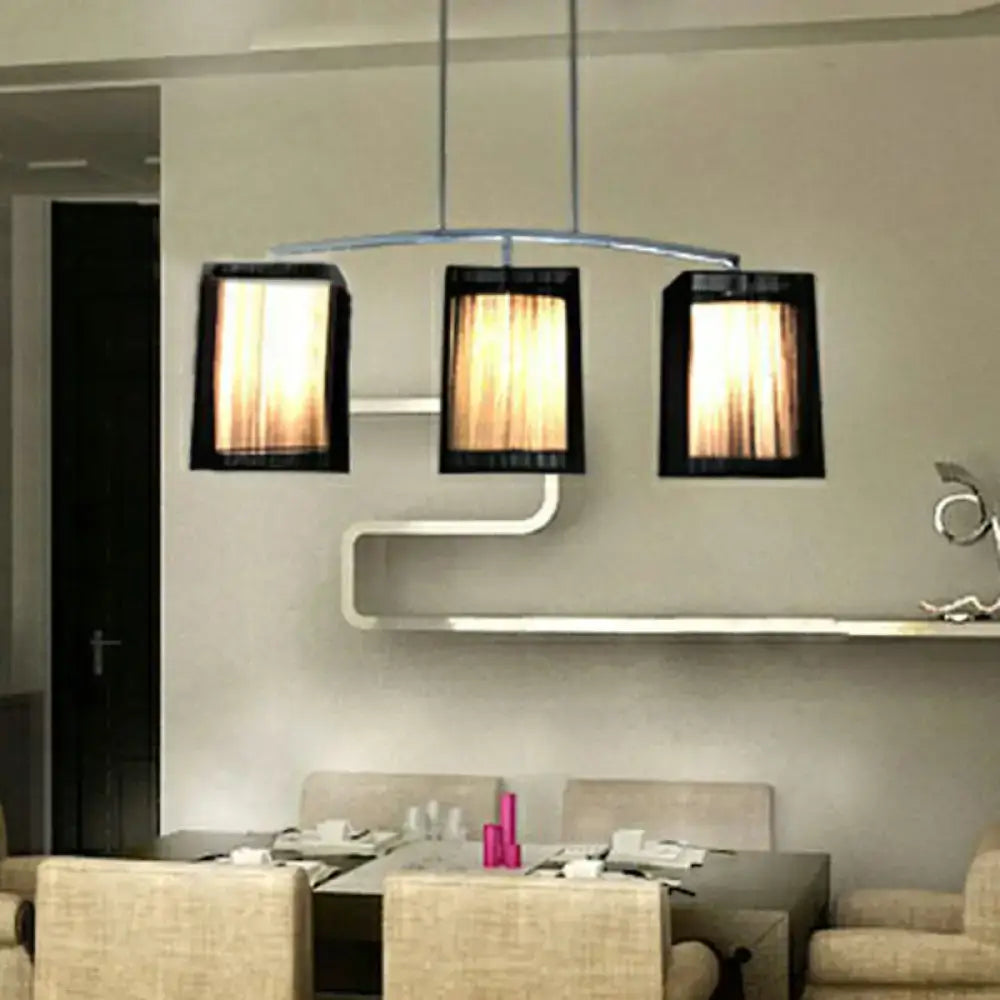 Traditional Black Pendant Light with Rectangular Fabric Shade - 3-Light Dining Room Island Lighting Fixture