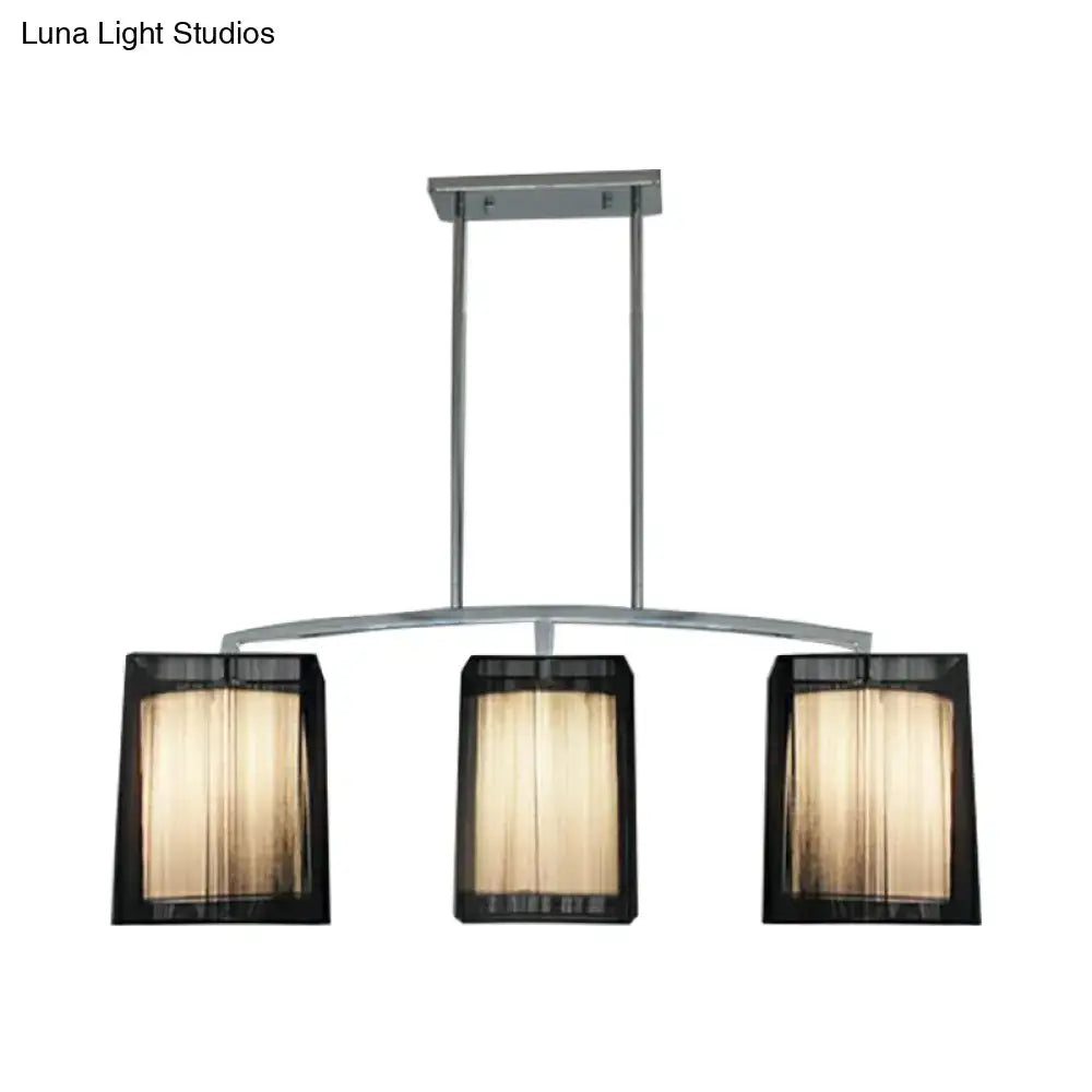 Traditional Black Pendant Light with Rectangular Fabric Shade - 3-Light Dining Room Island Lighting Fixture
