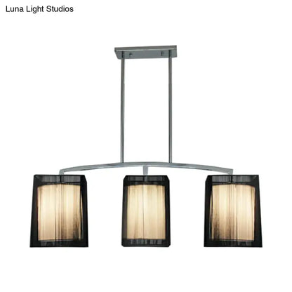 Traditional Black Pendant Light with Rectangular Fabric Shade - 3-Light Dining Room Island Lighting Fixture