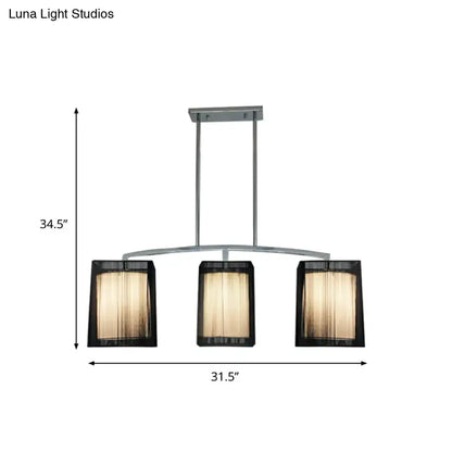 Traditional Black Pendant Light with Rectangular Fabric Shade - 3-Light Dining Room Island Lighting Fixture