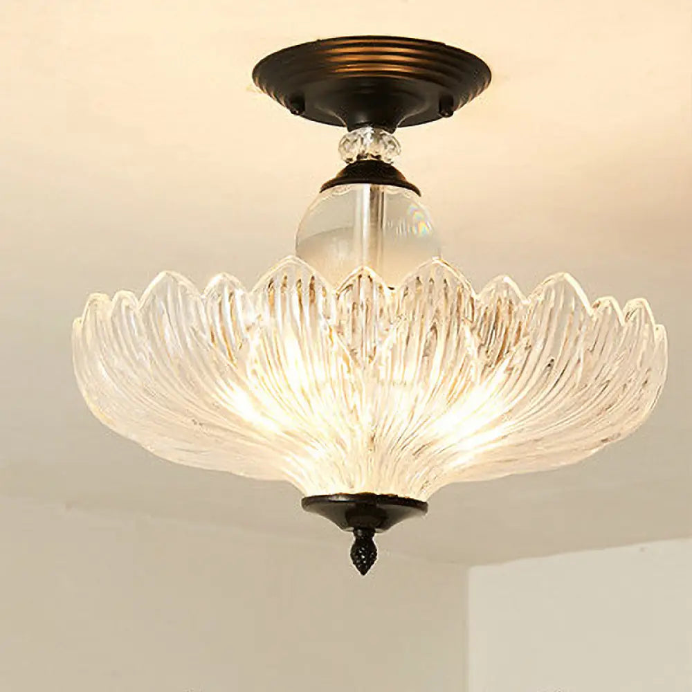 Lámpara de Techo Tradicional de Cristal con Diseño Ondulado y 3 Luces en Negro/Oro - Ideal para Comedor (30/40 cm de Ancho)