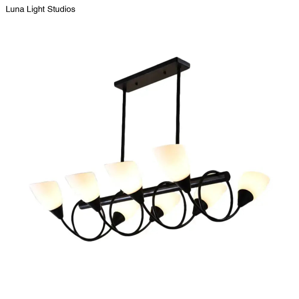 Traditional Milky Glass Pendant Light Fixture - 6/8/10 Lights - Black Hanging Lamp Kit