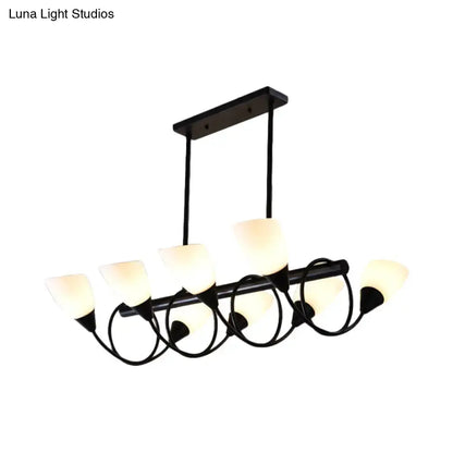 Traditional Milky Glass Pendant Light Fixture - 6/8/10 Lights - Black Hanging Lamp Kit