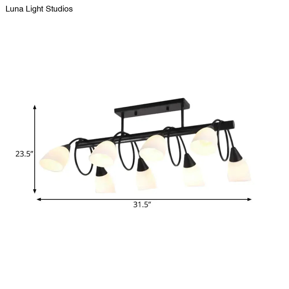 Traditional Milky Glass Pendant Light Fixture - 6/8/10 Lights - Black Hanging Lamp Kit