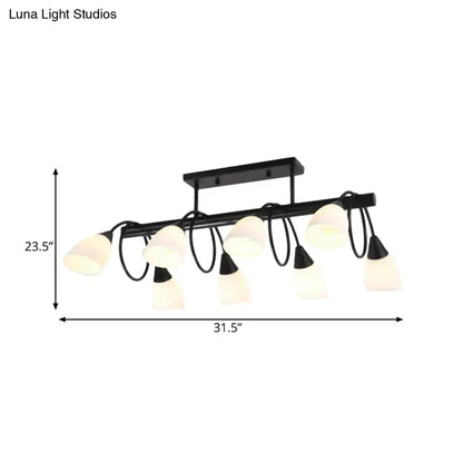 Traditional Milky Glass Pendant Light Fixture - 6/8/10 Lights - Black Hanging Lamp Kit