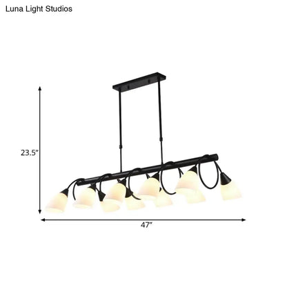Traditional Milky Glass Pendant Light Fixture - 6/8/10 Lights - Black Hanging Lamp Kit