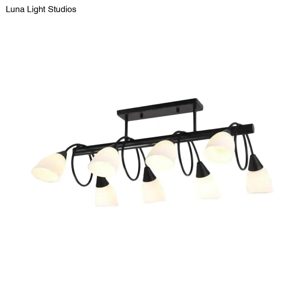 Traditional Milky Glass Pendant Light Fixture - 6/8/10 Lights - Black Hanging Lamp Kit