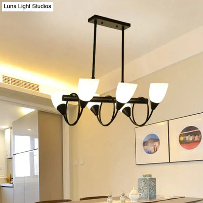 Traditional Milky Glass Pendant Light Fixture - 6/8/10 Lights - Black Hanging Lamp Kit