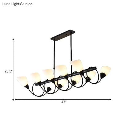 Traditional Milky Glass Pendant Light Fixture - 6/8/10 Lights - Black Hanging Lamp Kit