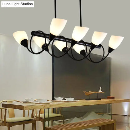 Traditional Milky Glass Pendant Light Fixture - 6/8/10 Lights - Black Hanging Lamp Kit